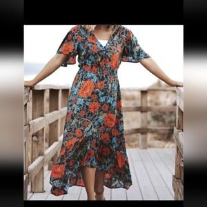 Anthropologie ABEL THE LABEL Midi Fantasy Tropical Dress Size S